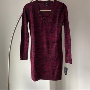 NWT Maroon and black sweater dress lace up v-neck